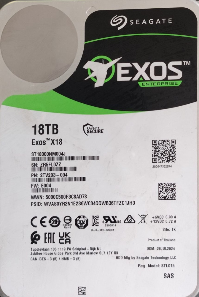 Жесткий диск серверный Seagate Exos X18 ST18000NM004J 18TB 3.5"" SAS 12Gb/s, 7200rpm, 256MB, 512e/4Kn, OEM - фото1 Жесткий диск серверный Seagate Exos X18 ST18000NM004J 18TB 3.5"" SAS 12Gb/s, 7200rpm, 256MB, 512e/4Kn, OEM - фото1